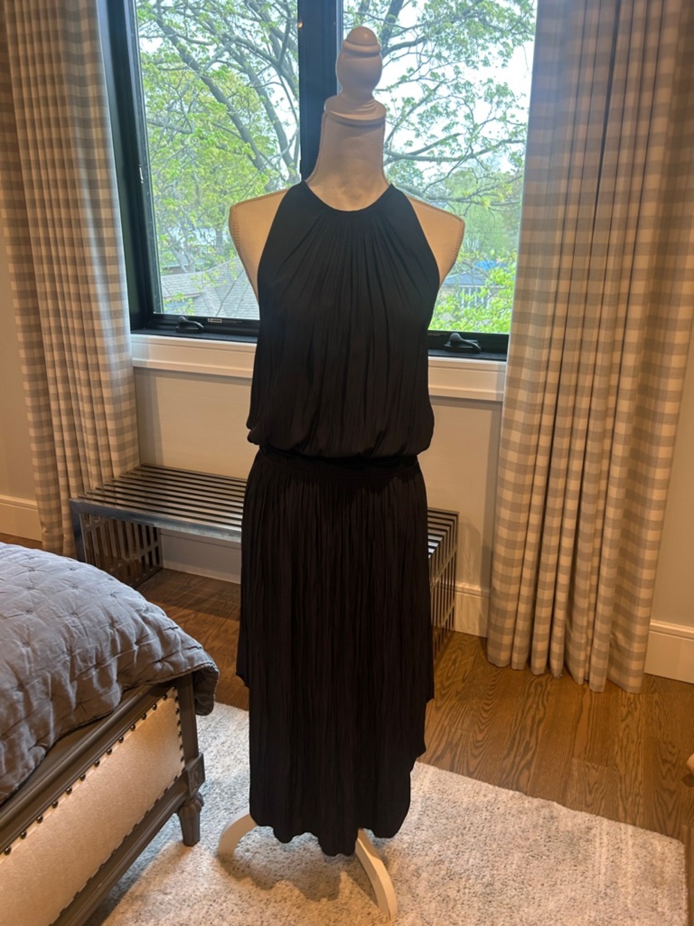 Ramy Brook Black Halter Pleated Maxi Dress